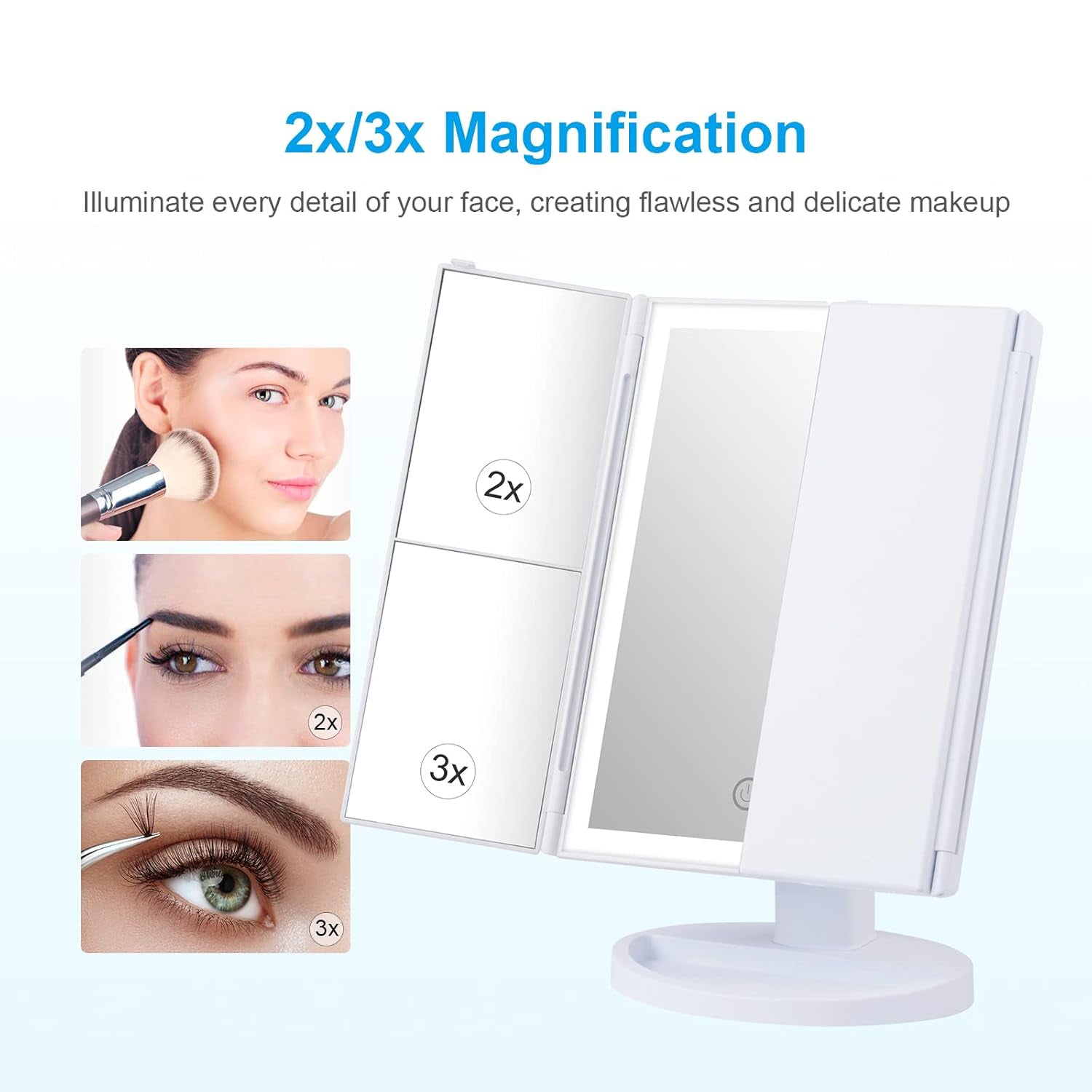 Tri-fold Makeup Mirror with Light