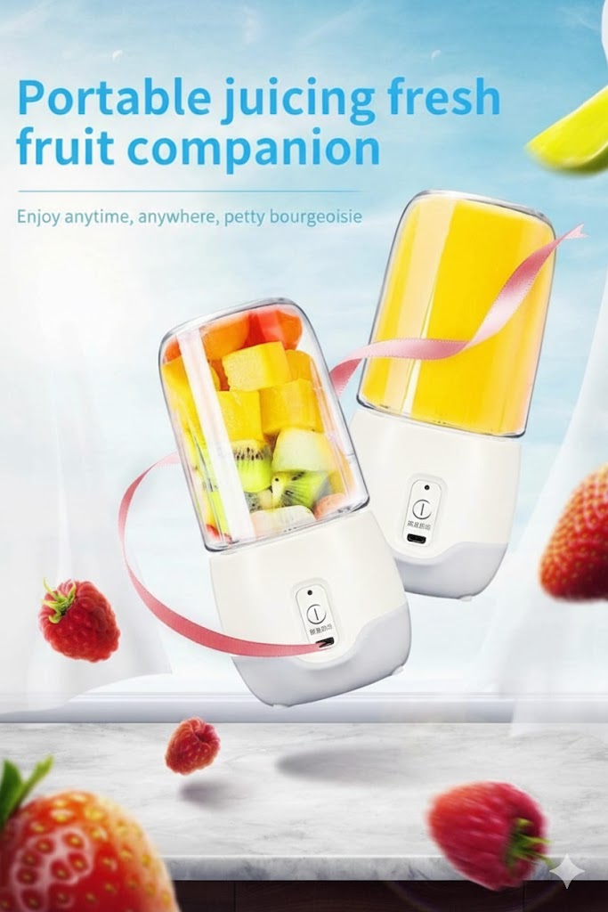Portable Electric Juice Maker  Blender Grinder Mixer, Rechargeable with 4 Blades