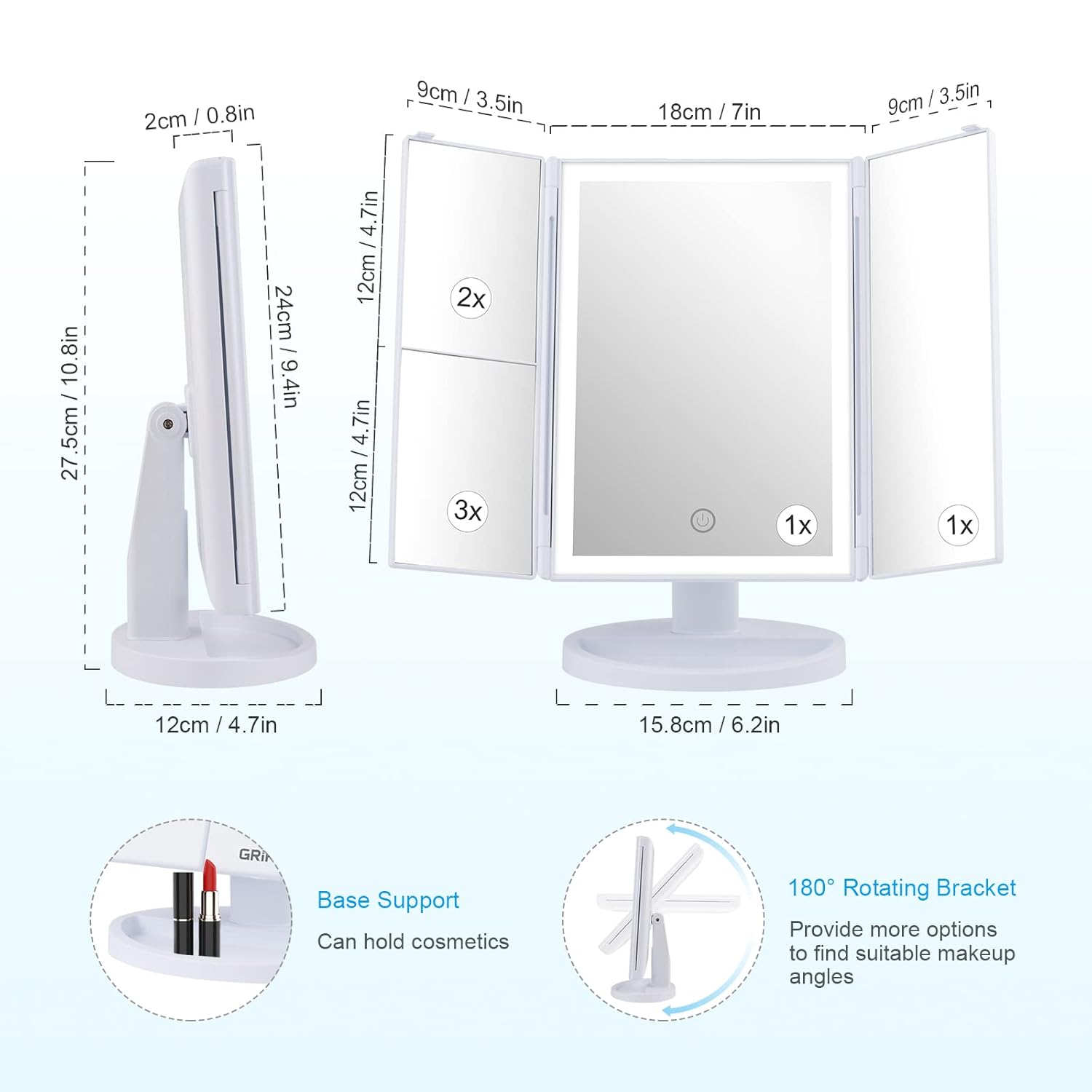 Tri-fold Makeup Mirror with Light