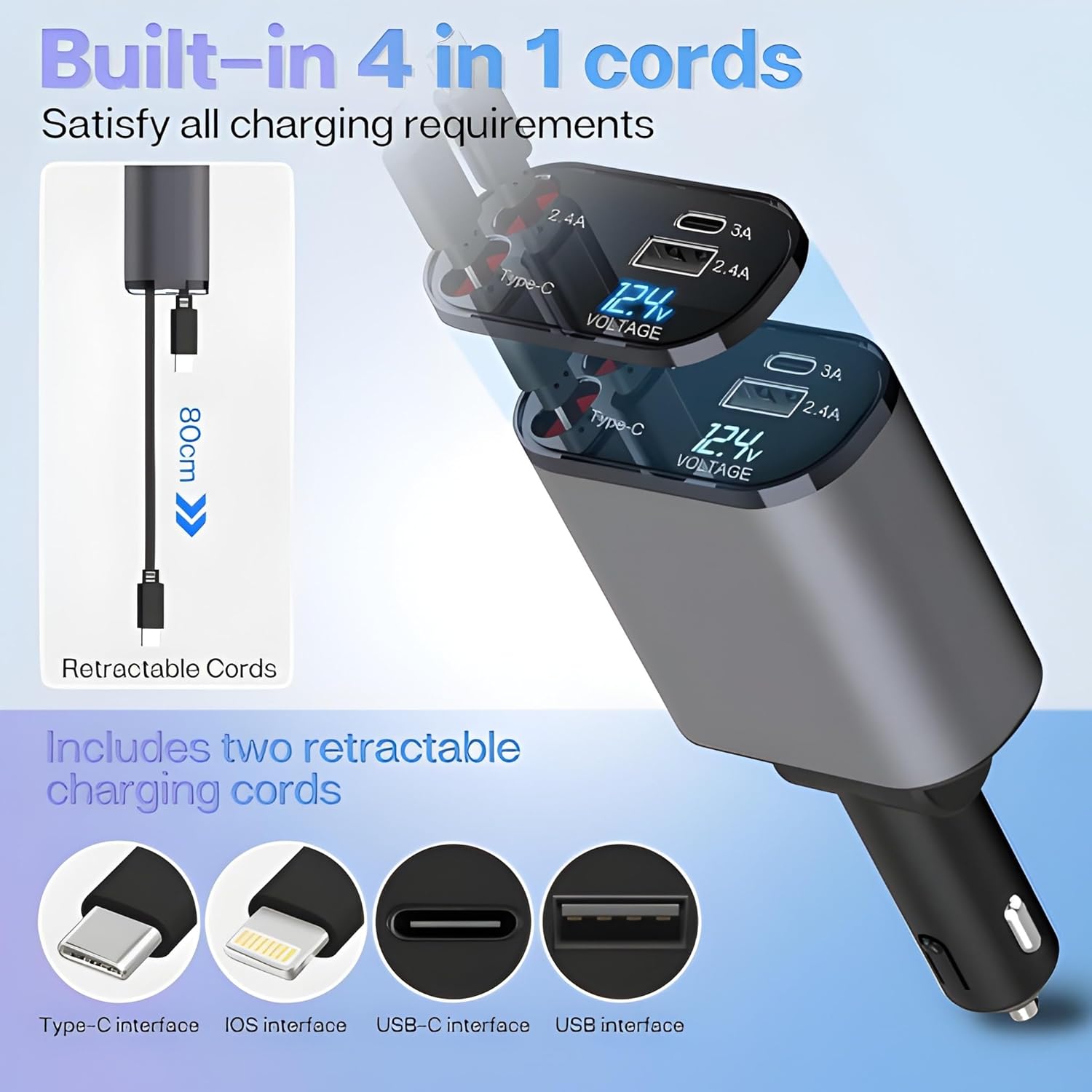 Retractable 4 In 1 Car Charger