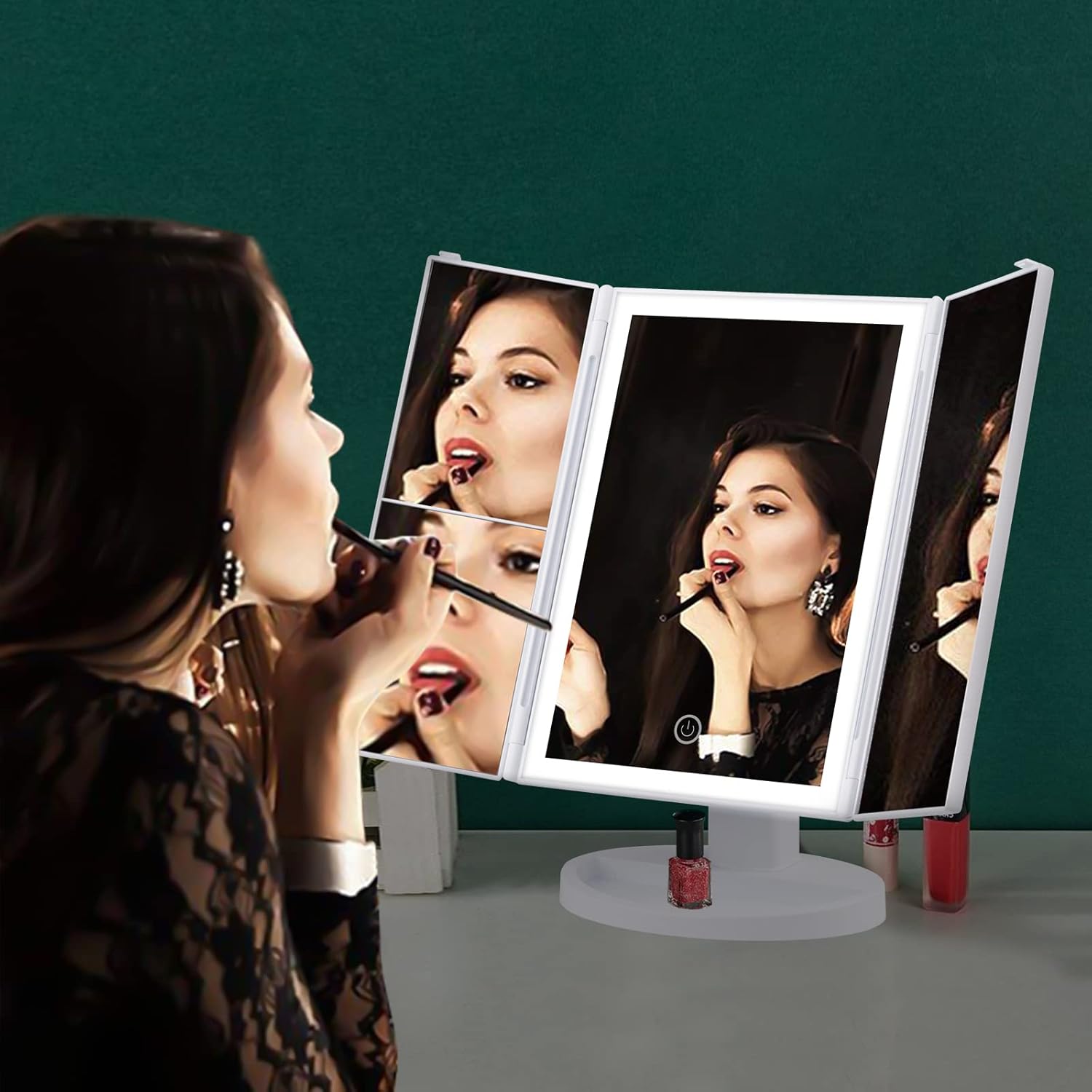Tri-fold Makeup Mirror with Light
