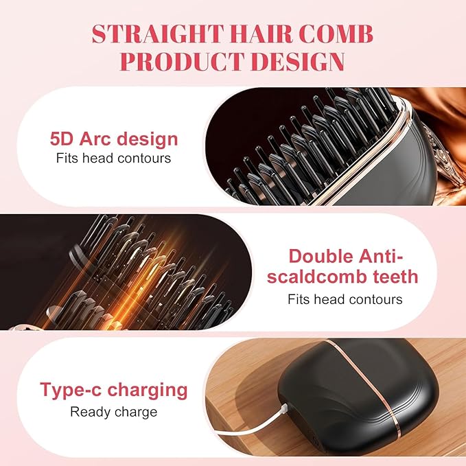 Mini Cordless Hair Straightener Comb