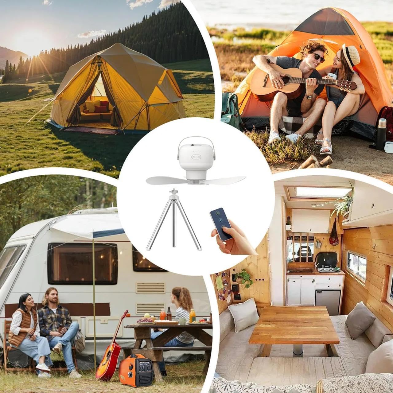 Portable Ceiling Fans with LED Lighting Camping Fan Tripod