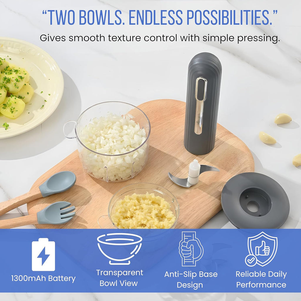 GoodsCity Portable Mini Electric Chopper| Dual Bowls 400ml & 200ml | 1 Year warranty GC-261
