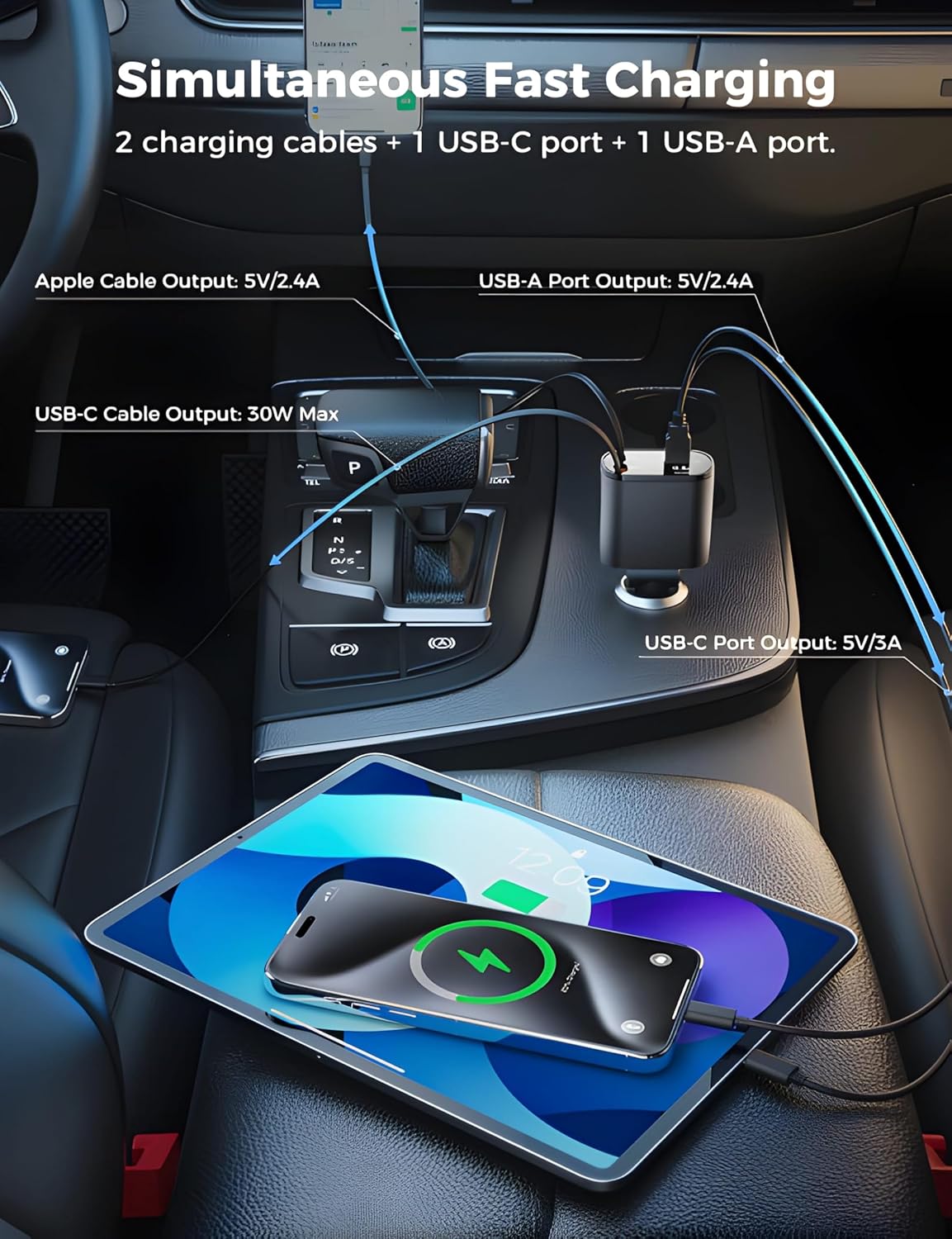 Retractable 4 In 1 Car Charger