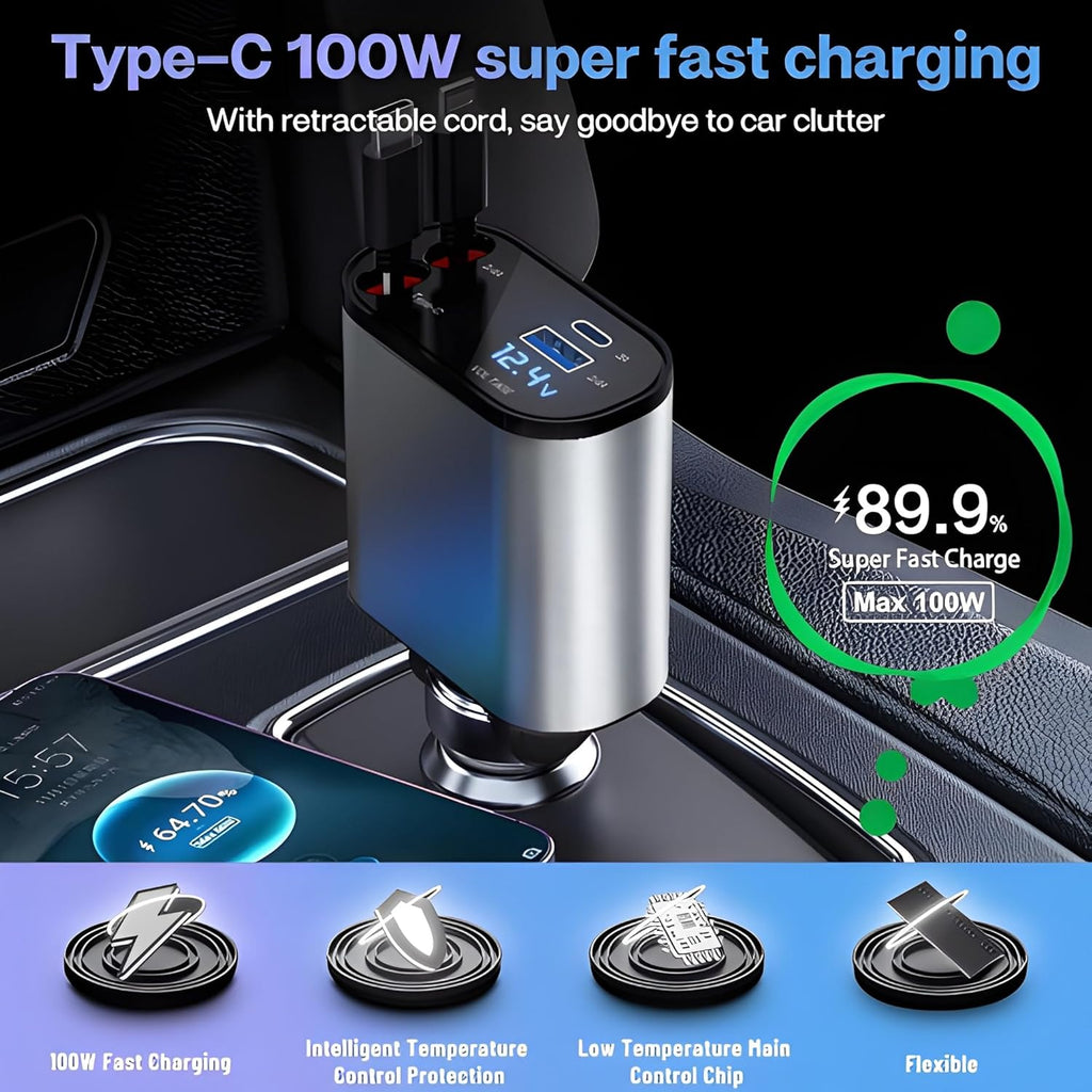 Retractable 4 In 1 Car Charger