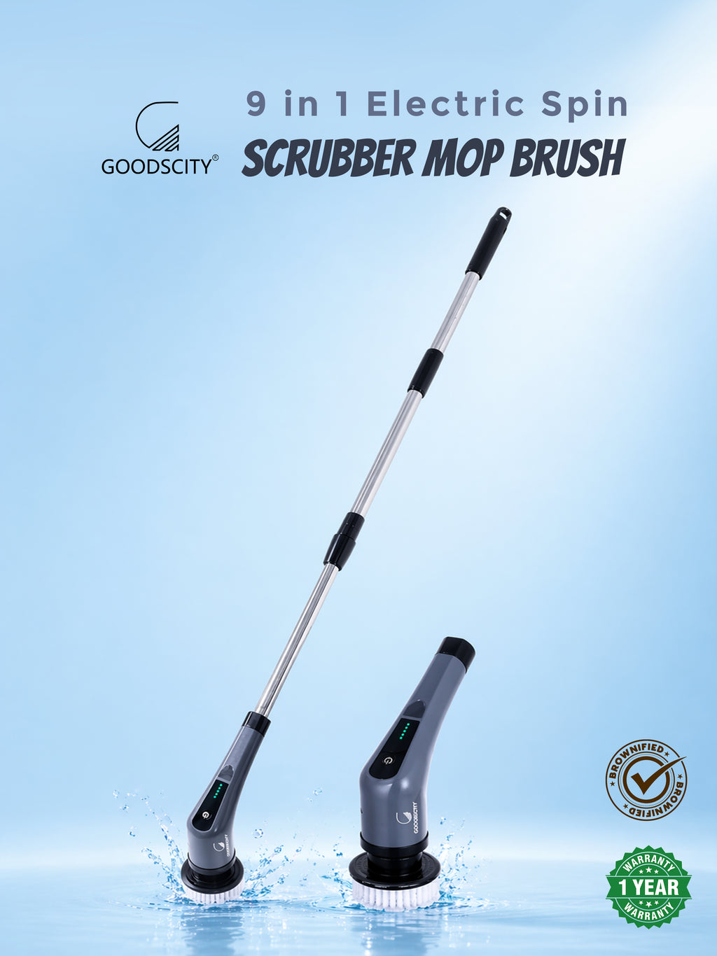 GoodsCity  9 in 1 Electric Spin Scrubber Mop Brush | 1 year warranty |GC-221